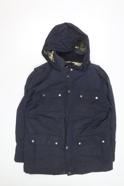 Brooks Brothers Men's Blue Parka Jacket L Hooded Cotton Lined