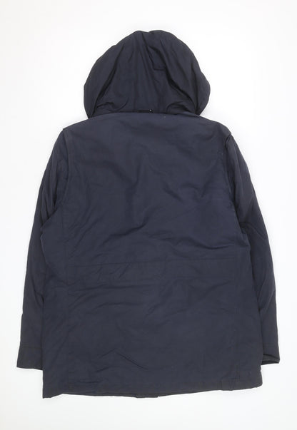 Brooks Brothers Men's Blue Parka Jacket L Hooded Cotton Lined