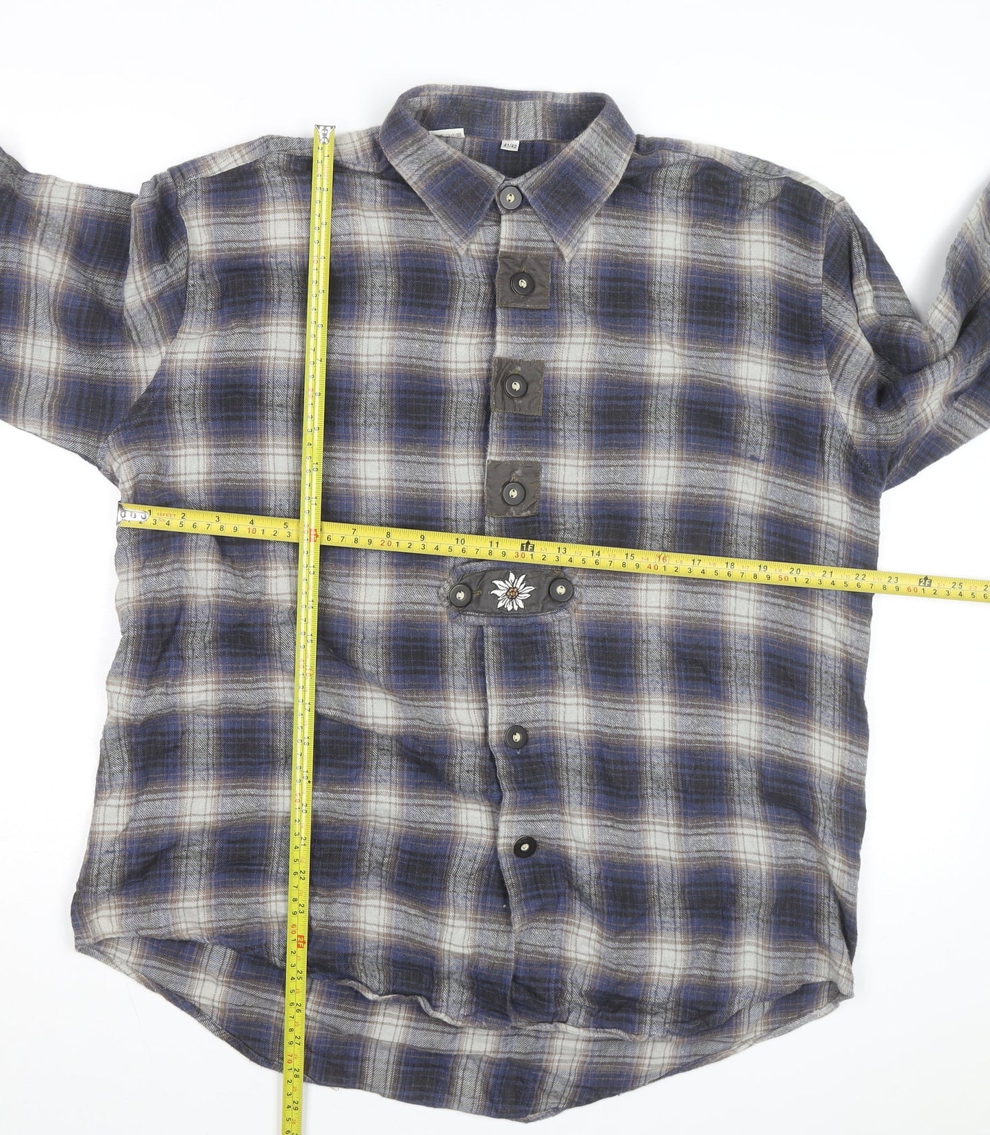 Genius Men's Blue Checked Flannel Cotton Button-Up Shirt Size 41