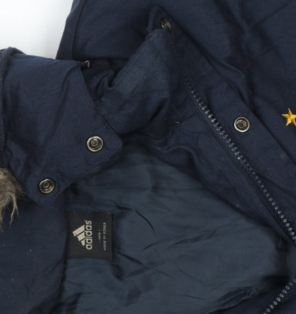 Adidas Men’s Blue Puffer Jacket L Hooded Spain Football Winter Coat