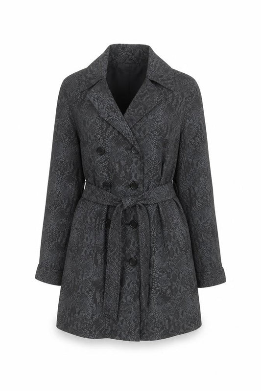 Timothy Daniels Women's Grey Animal Print Belted Trench Coat Size L