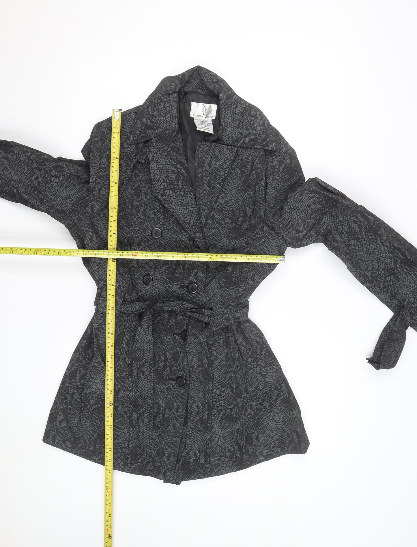 Timothy Daniels Women's Grey Animal Print Belted Trench Coat Size L