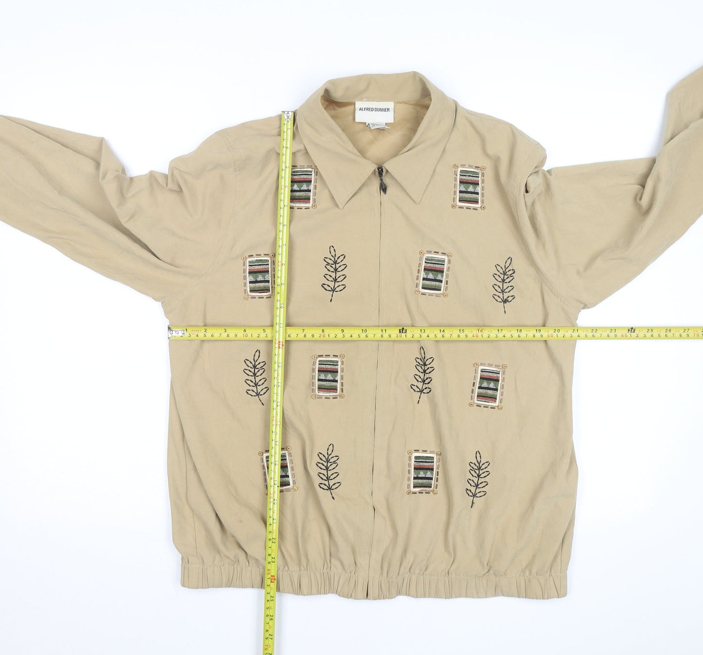 Alfred Dunner Womens Beige Embroidered Zip Jacket Size 12