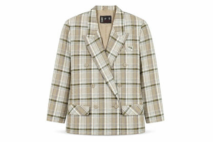 Miaoying Men's Beige Check Blazer M Regular Fit Business Jacket