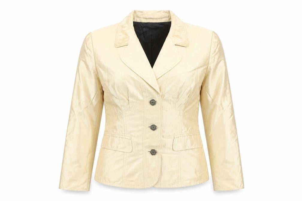 Kay Unger Women's Beige Blazer Jacket Size 10 Classic Satin Style