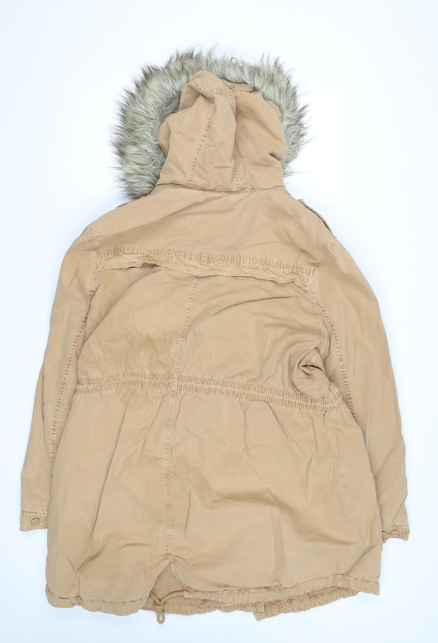 American Eagle Men's Beige 2XL Parka Coat Hooded Faux Fur Trim Winter Jacket