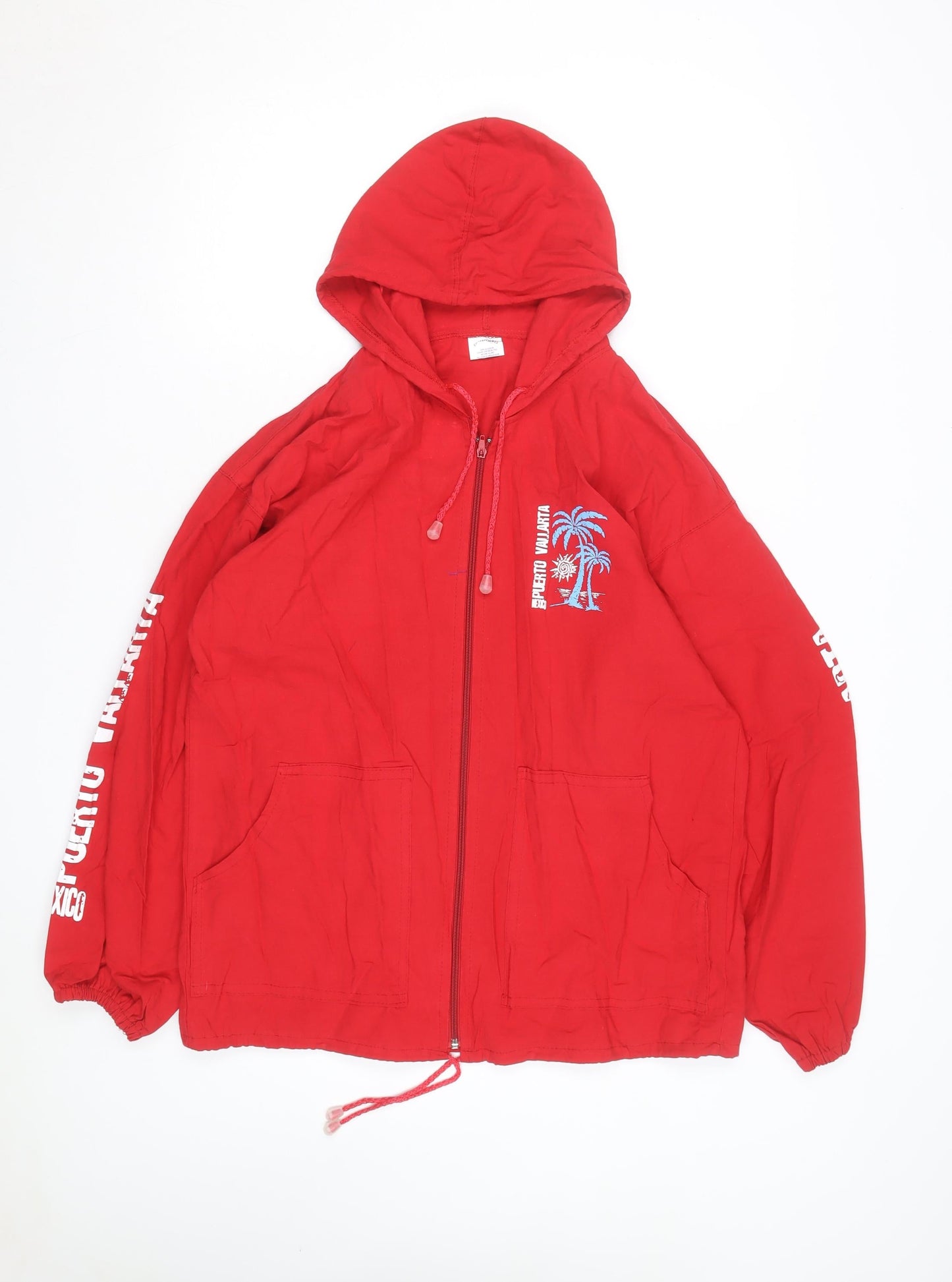 Confecciones Sol Men’s Red Full Zip Beach Hoodie M Puerto Vallarta Mexico
