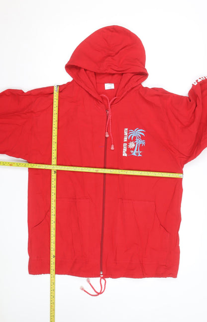 Confecciones Sol Men’s Red Full Zip Beach Hoodie M Puerto Vallarta Mexico