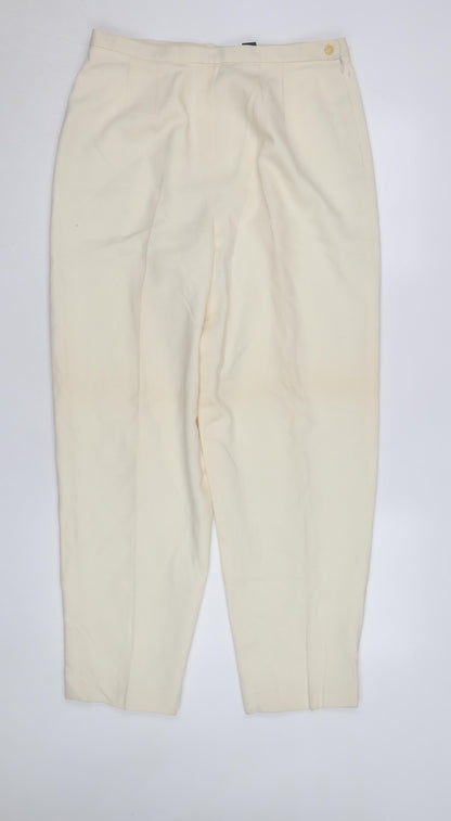 Andrea Viccaro Women’s Ivory High Rise Pleated Tapered Trousers Size 12