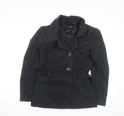 Oasis Women's Black Trench Coat Size S Belted Mid-Length Classic