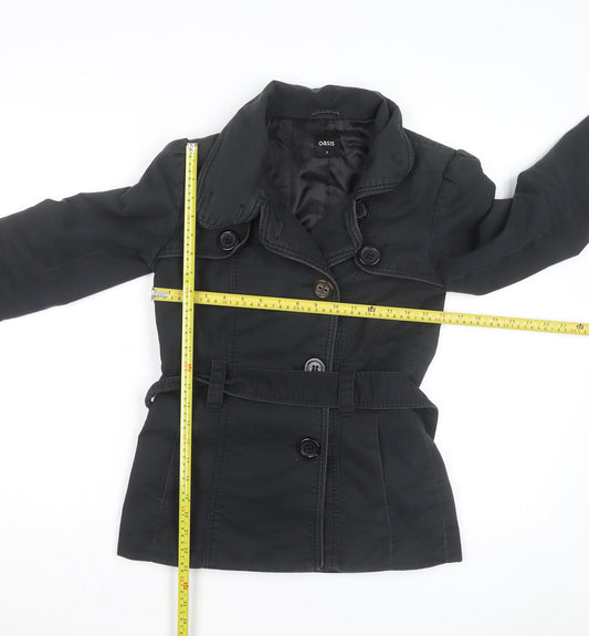 Oasis Women's Black Trench Coat Size S Belted Mid-Length Classic