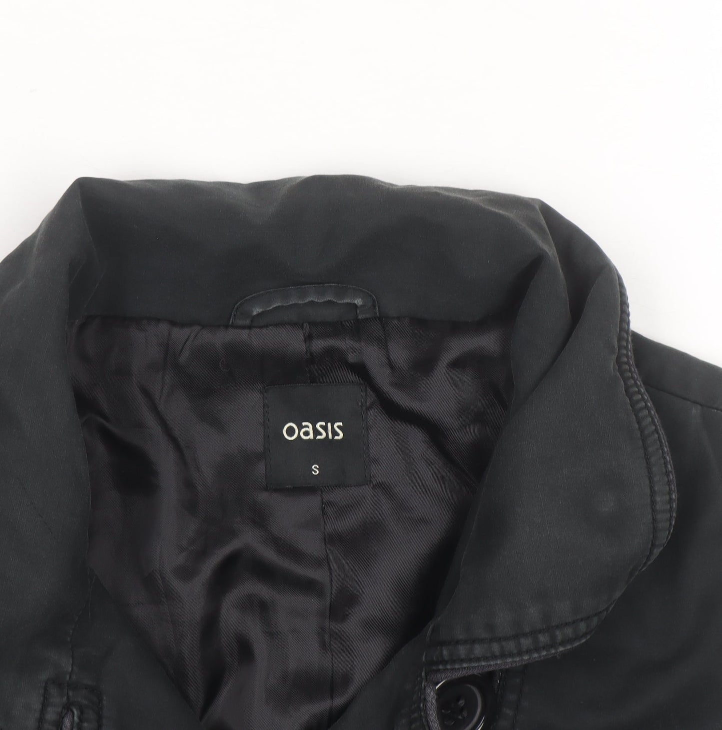 Oasis Women's Black Trench Coat Size S Belted Mid-Length Classic