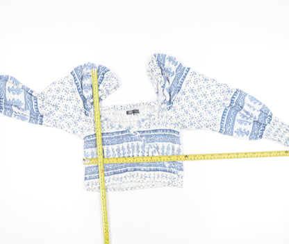 ZARA Women's Blue Floral Cropped Bohemian Long Sleeve Blouse Size 12