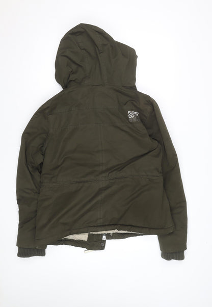 Superdry Girls Green XL Hooded Lined Microfibre Parka Coat
