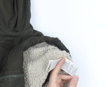 Superdry Girls Green XL Hooded Lined Microfibre Parka Coat