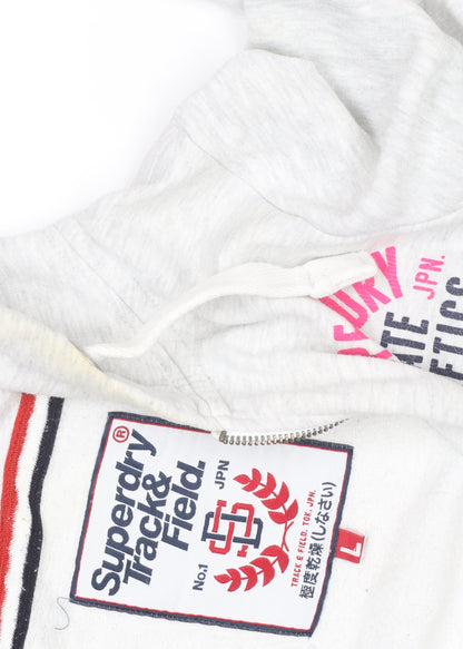 Superdry Women's Grey Full Zip Hoodie Size L Graphic Print