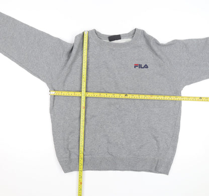 FILA Men's Grey Pullover Sweatshirt Medium Crew Neck Embroidered Logo