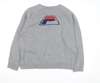 FILA Men's Grey Pullover Sweatshirt Medium Crew Neck Embroidered Logo