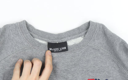 FILA Men's Grey Pullover Sweatshirt Medium Crew Neck Embroidered Logo