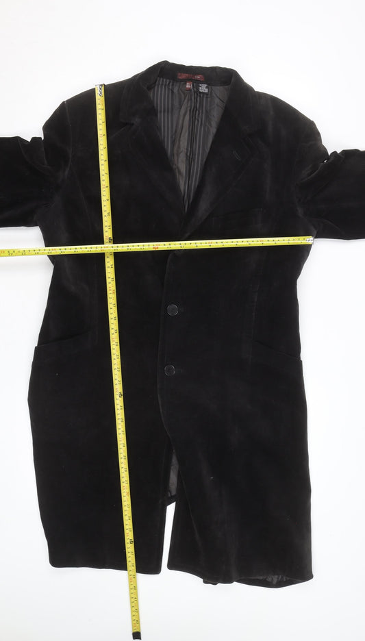 Zara Men Black Velvet Overcoat L Long Formal Jacket