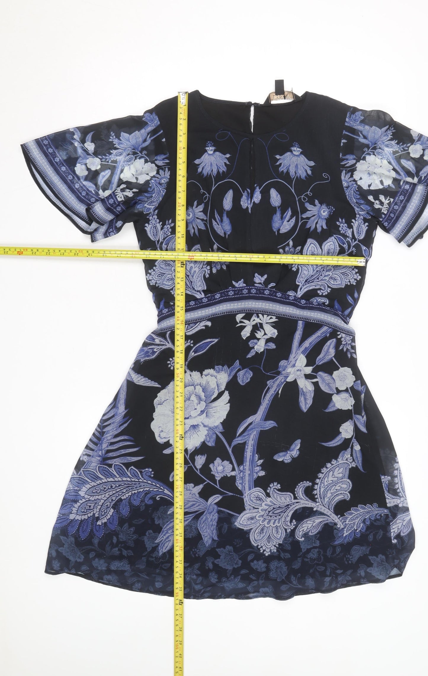 Lipsy Women’s Blue Floral Chiffon Fit & Flare Short Dress Size 8