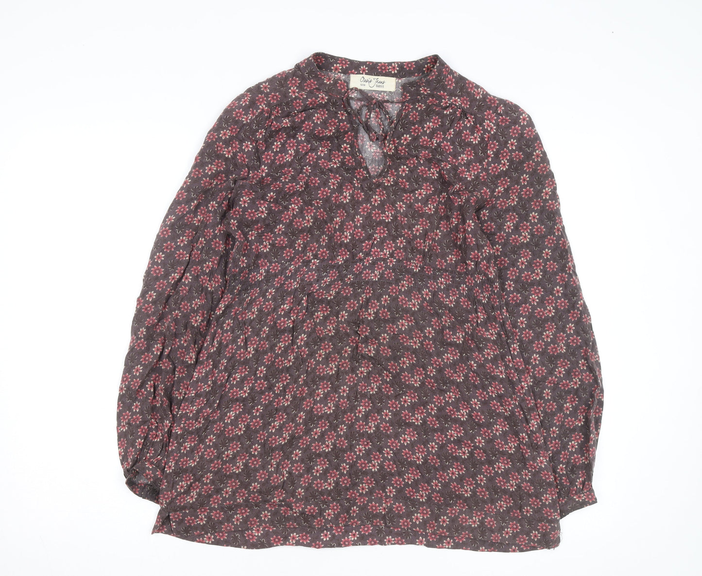 Oasis Women Brown Floral Long Sleeve Tunic Blouse Size 10