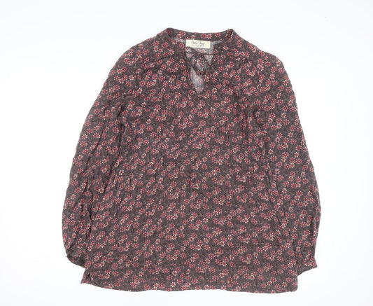 Oasis Women Brown Floral Long Sleeve Tunic Blouse Size 10