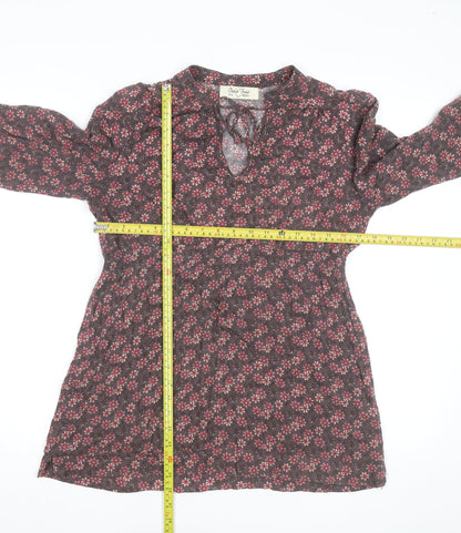 Oasis Women Brown Floral Long Sleeve Tunic Blouse Size 10