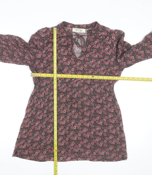 Oasis Women Brown Floral Long Sleeve Tunic Blouse Size 10
