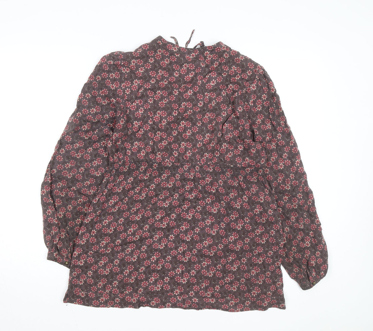 Oasis Women Brown Floral Long Sleeve Tunic Blouse Size 10