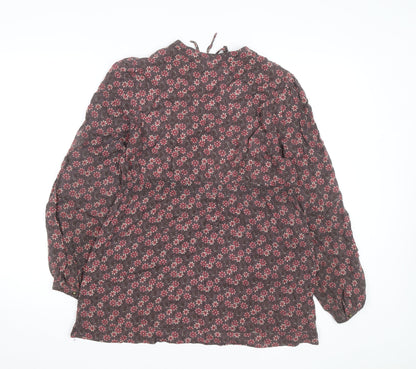 Oasis Women Brown Floral Long Sleeve Tunic Blouse Size 10