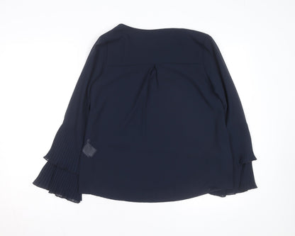 Apricot Women's Blue Pleated Long Sleeve Tunic Blouse Size 10