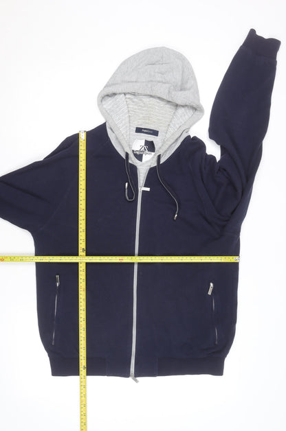 Zegna Sport Mens Blue Full Zip Hoodie with Grey Hood Size L
