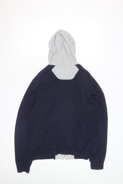 Zegna Sport Mens Blue Full Zip Hoodie with Grey Hood Size L