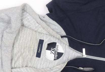 Zegna Sport Mens Blue Full Zip Hoodie with Grey Hood Size L