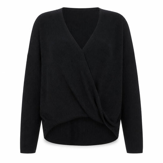 Hollister Women's Black Wrap Knit V-Neck Jumper Size 14