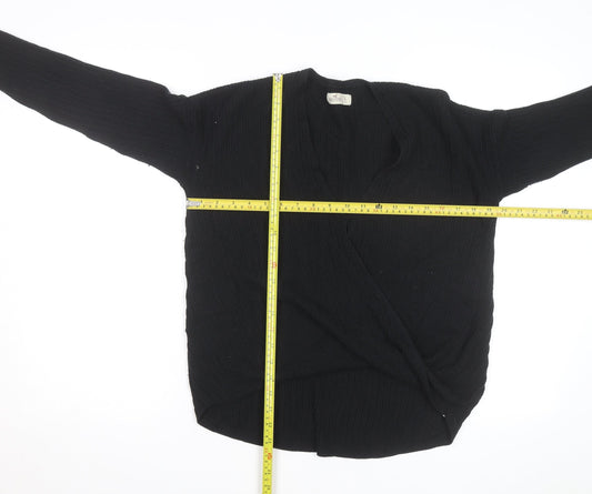 Hollister Women's Black Wrap Knit V-Neck Jumper Size 14