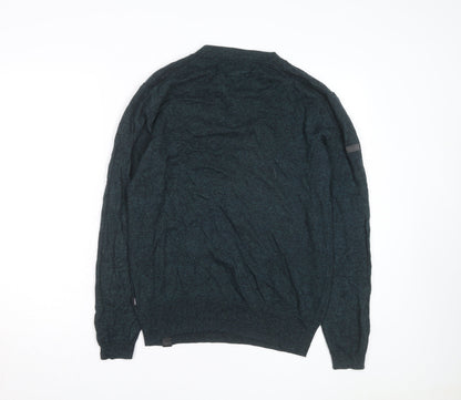 Superdry Mens Green Henley Knit Jumper Size L Long Sleeve Casual