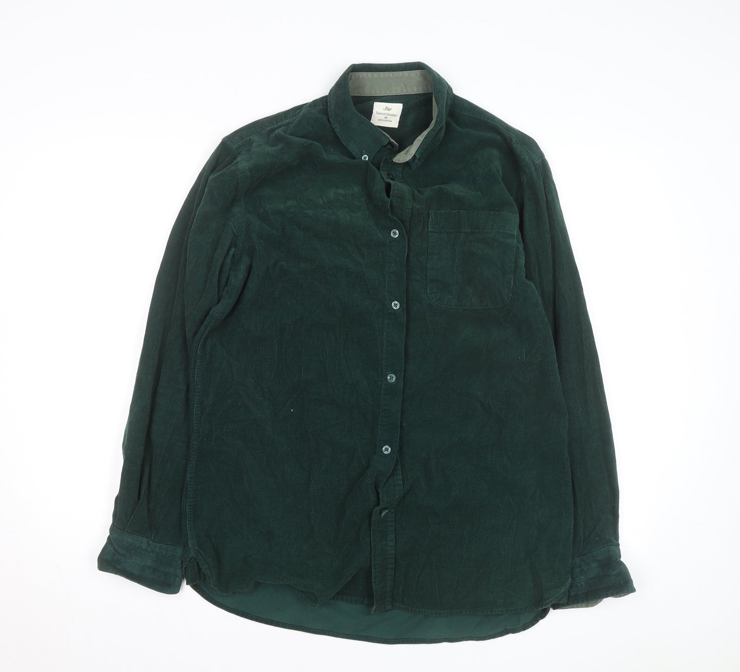 Samuel Windsor Men's Green Corduroy Button-Up Shirt M Regular Fit