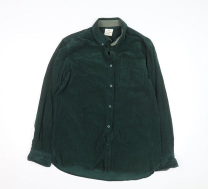 Samuel Windsor Men's Green Corduroy Button-Up Shirt M Regular Fit