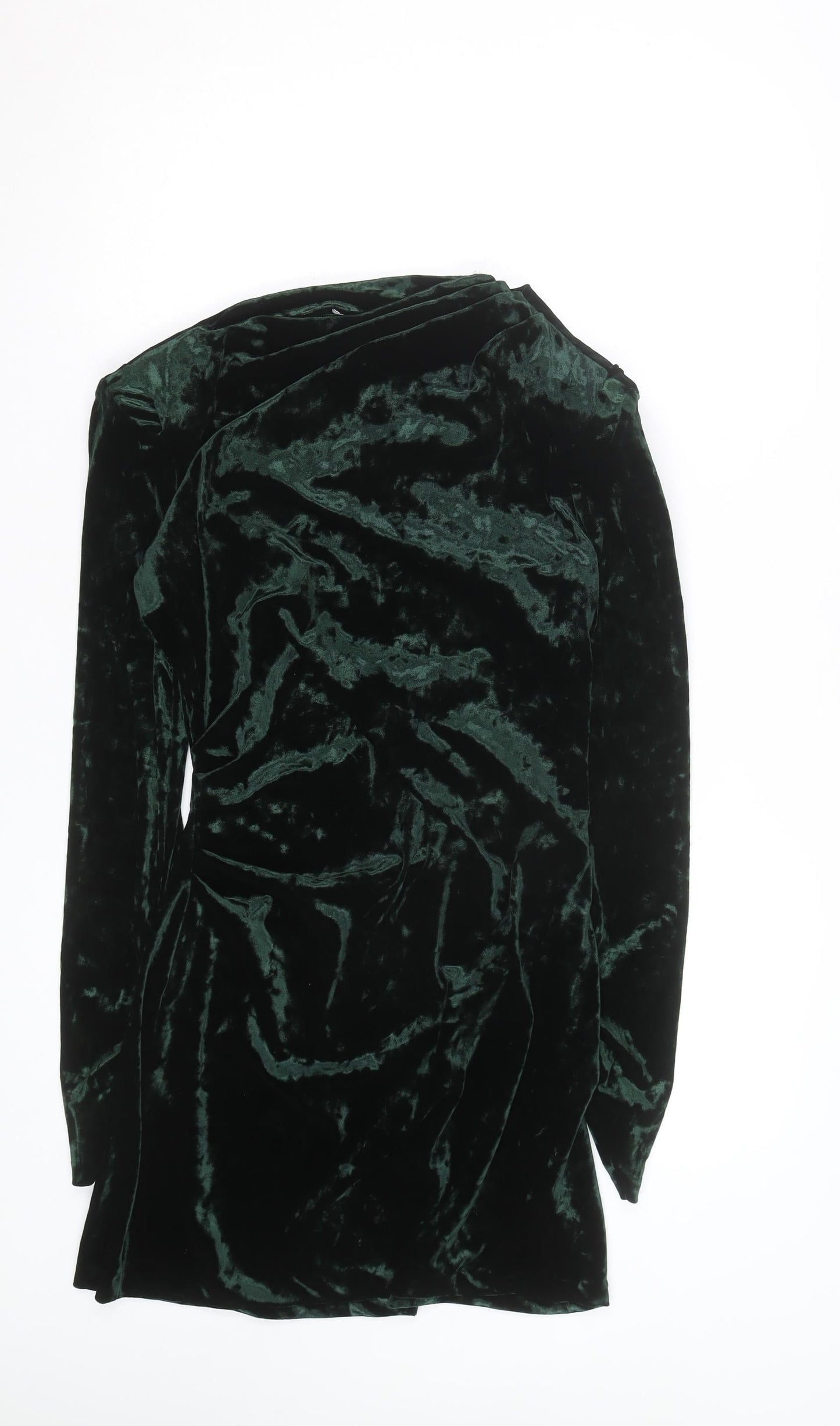 Zara Women's Green Velvet One Shoulder Bodycon Dress Size 14