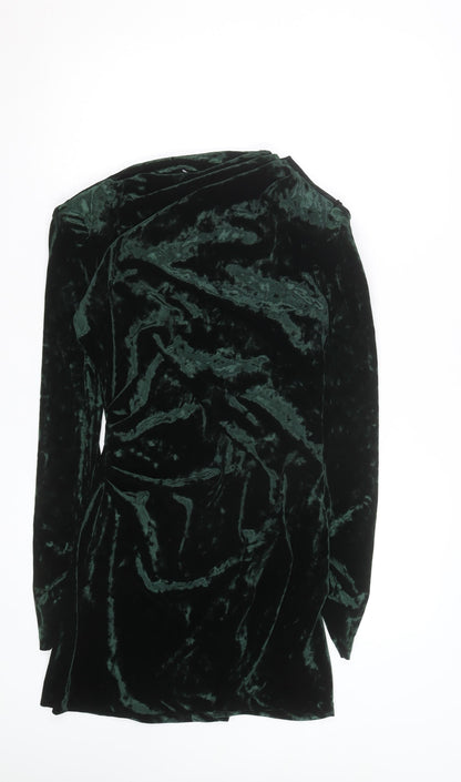 Zara Women's Green Velvet One Shoulder Bodycon Dress Size 14