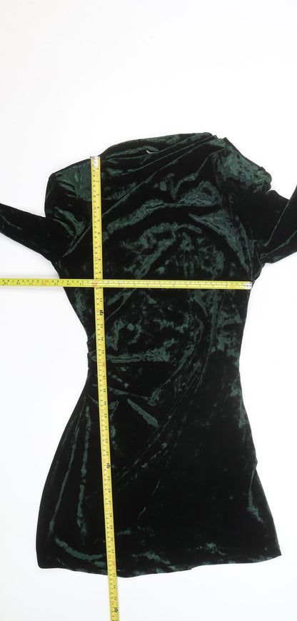 Zara Women's Green Velvet One Shoulder Bodycon Dress Size 14