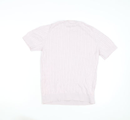 Tommy Hilfiger Men's Pink Cable Knit Cotton Short Sleeve Jumper M