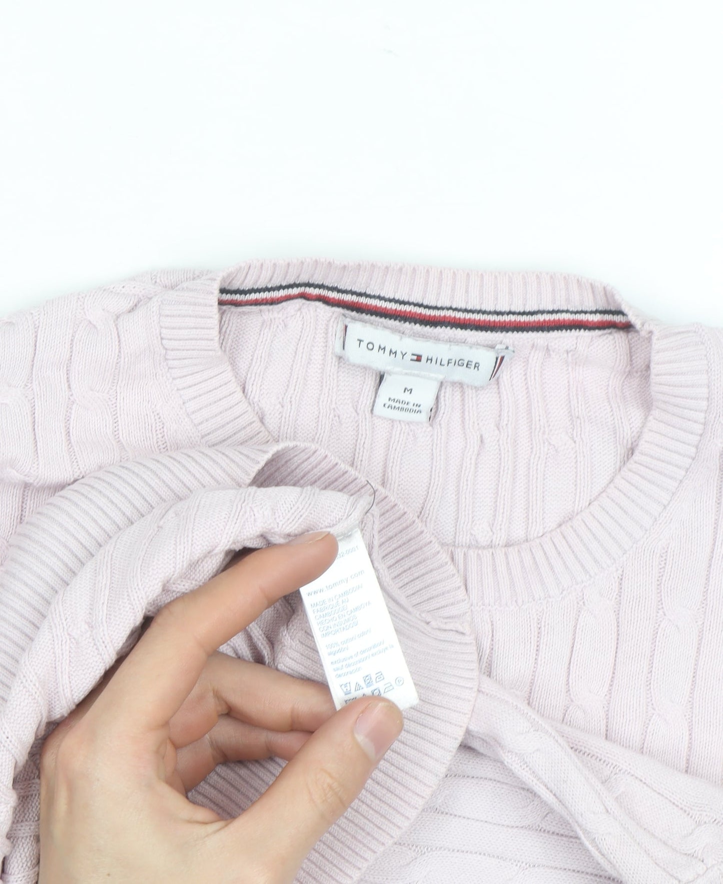 Tommy Hilfiger Men's Pink Cable Knit Cotton Short Sleeve Jumper M