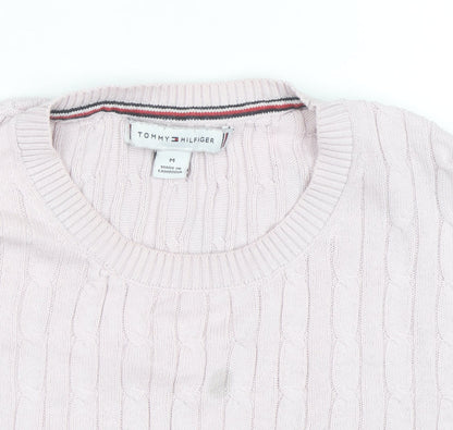 Tommy Hilfiger Men's Pink Cable Knit Cotton Short Sleeve Jumper M