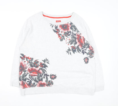 Joules Womens Grey Floral Pullover Sweatshirt UK 16 Casual Cotton Blend