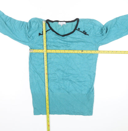 Red Herring Women’s Blue V-Neck Long Sleeve Cotton Jumper Size 10