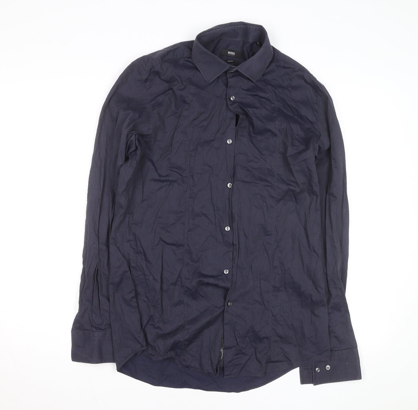 Hugo Boss Men's Blue Slim Fit Long Sleeve Button-Up Shirt 15.5