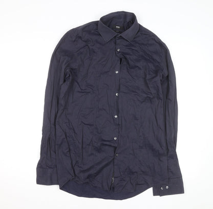 Hugo Boss Men's Blue Slim Fit Long Sleeve Button-Up Shirt 15.5